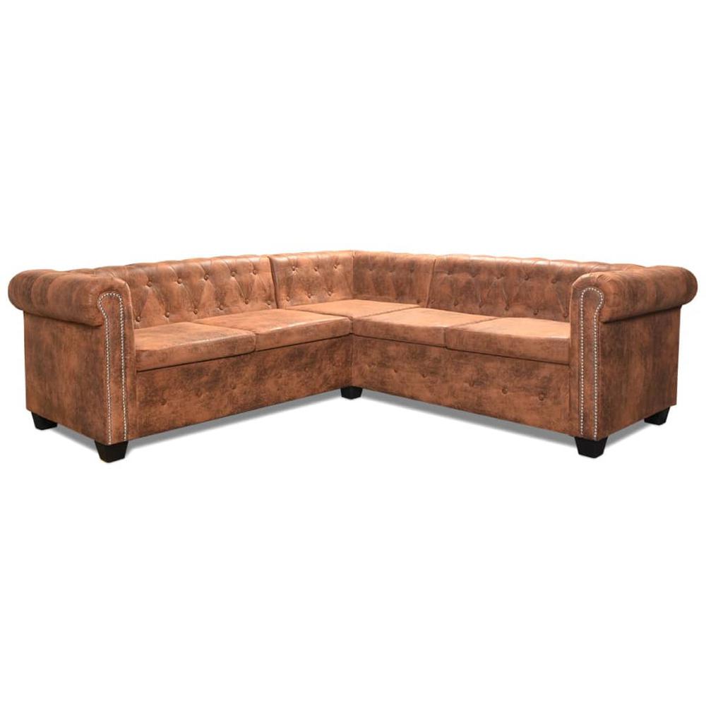 vidaXL Chesterfield Corner Sofa 5-Seater Artificial Leather Brown, 243615. Picture 4