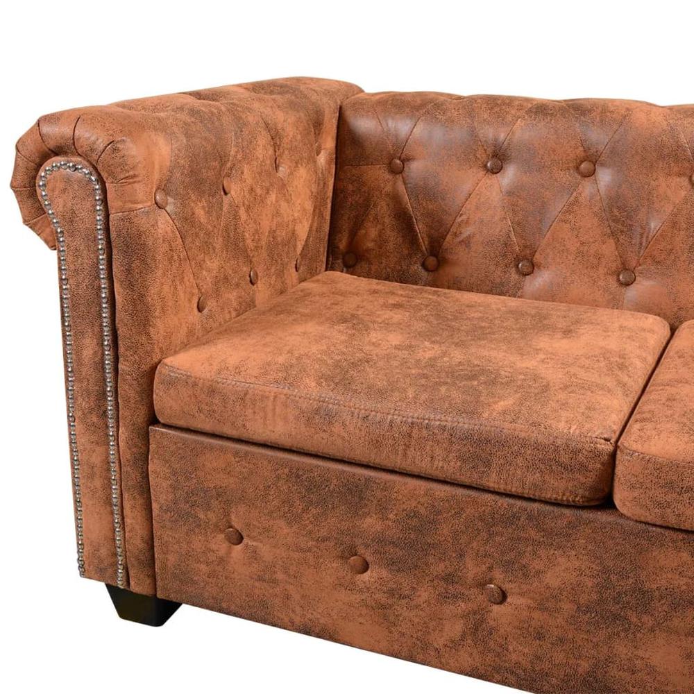 vidaXL Chesterfield Corner Sofa 5-Seater Artificial Leather Brown, 243615. Picture 5