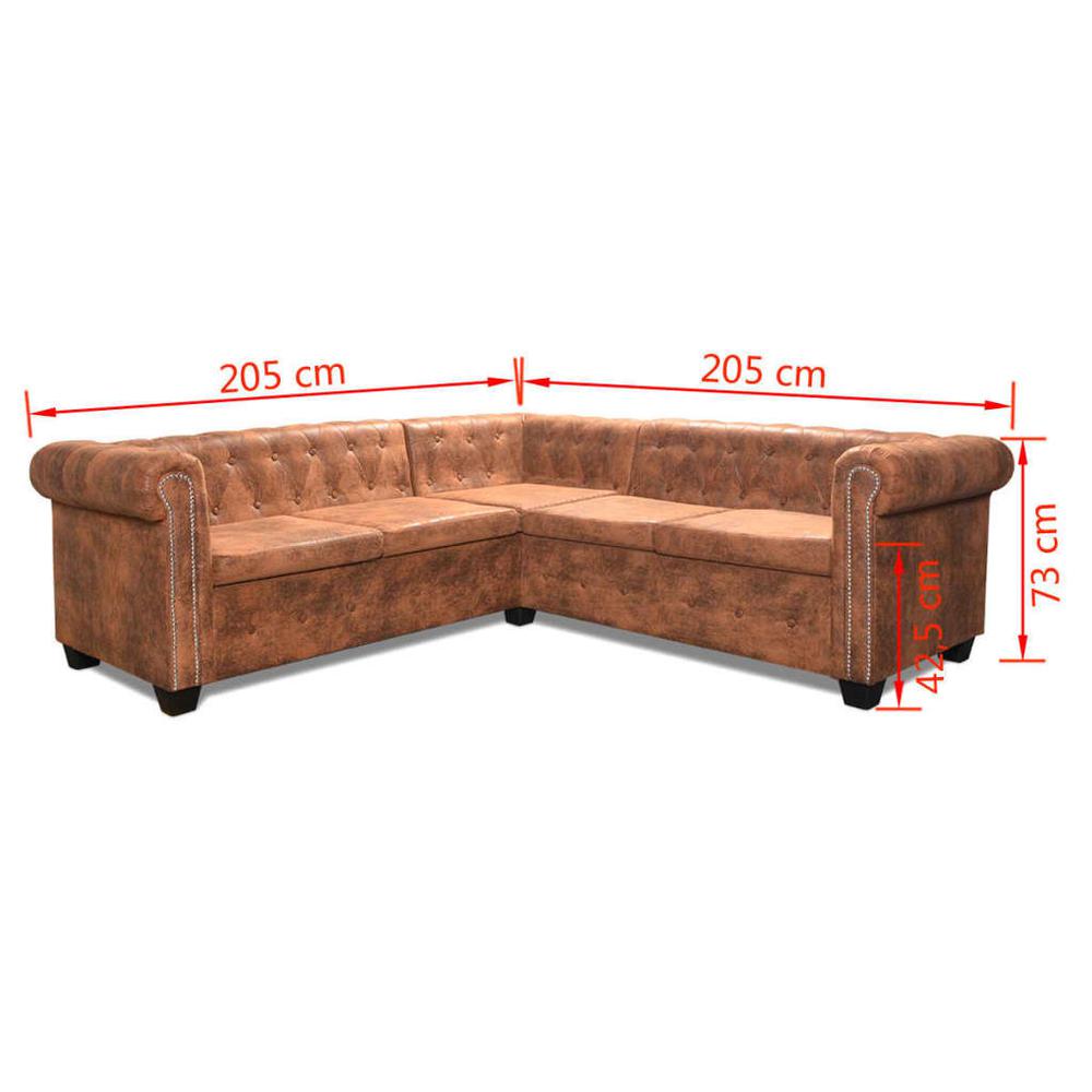 vidaXL Chesterfield Corner Sofa 5-Seater Artificial Leather Brown, 243615. Picture 7