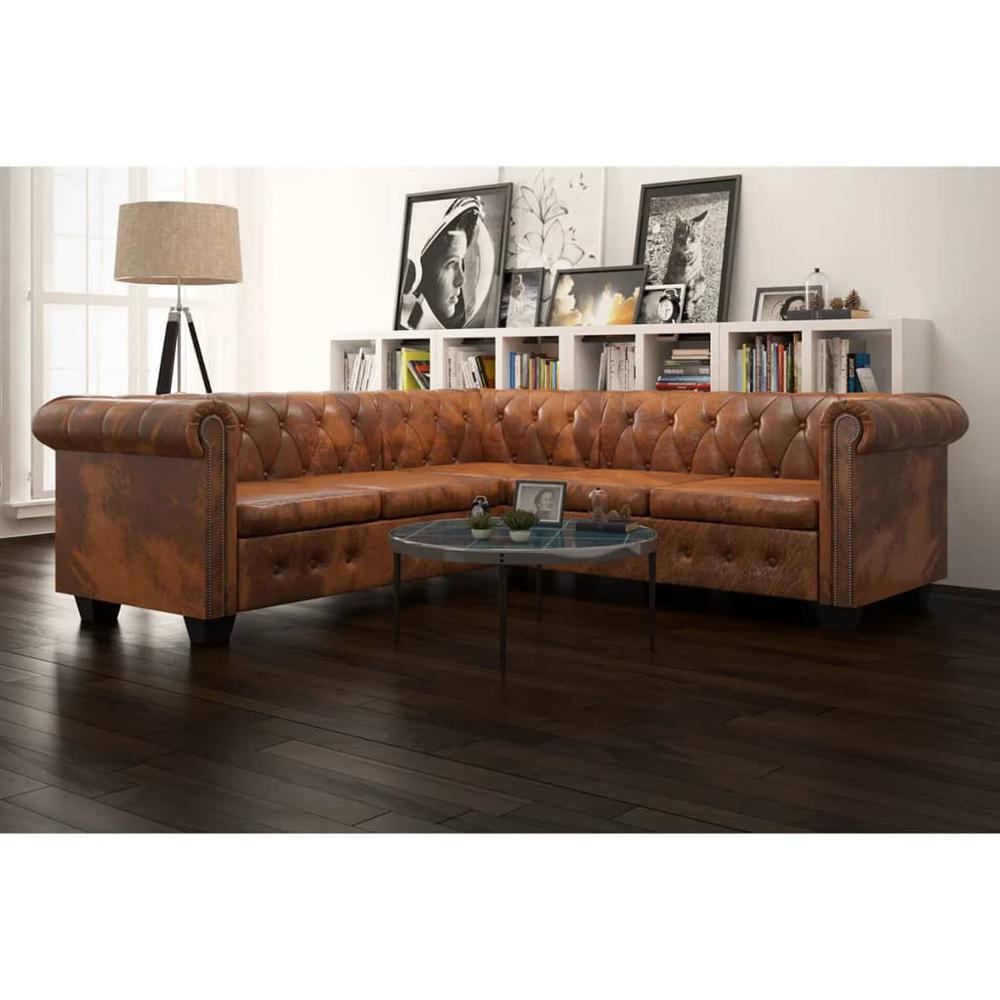 vidaXL Chesterfield Corner Sofa 5-Seater Artificial Leather Brown, 243615. The main picture.
