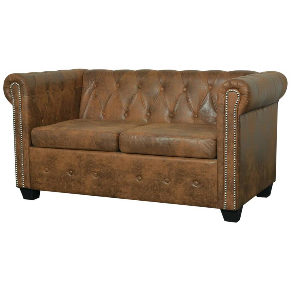 vidaXL Chesterfield Sofa 2-Seater Artificial Leather Brown, 243619. The main picture.
