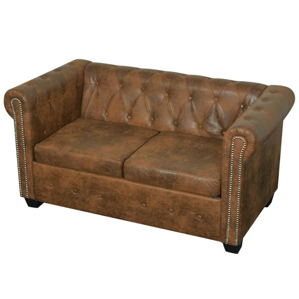 vidaXL Chesterfield Sofa 2-Seater Artificial Leather Brown, 243619. Picture 2