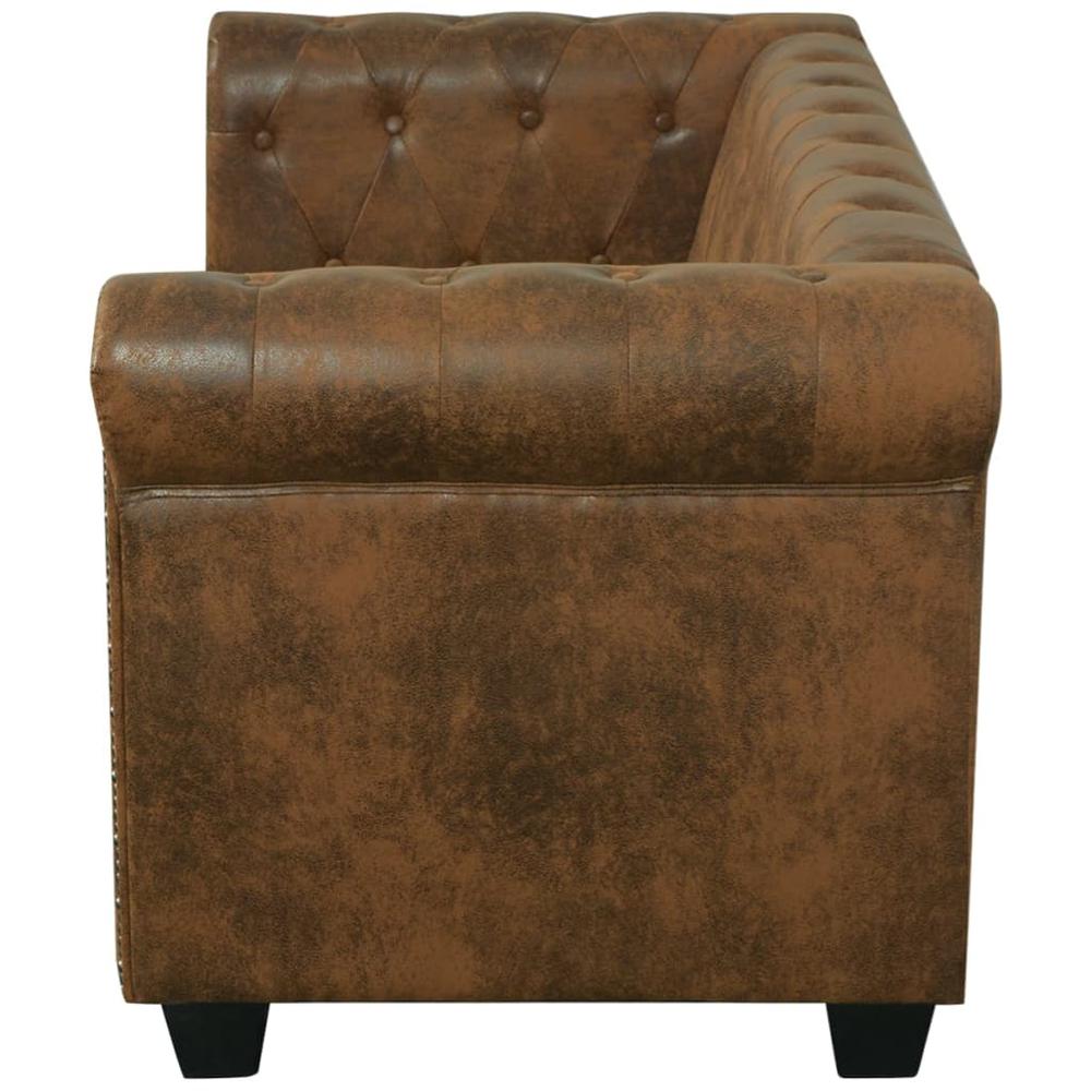vidaXL Chesterfield Sofa 2-Seater Artificial Leather Brown, 243619. Picture 3