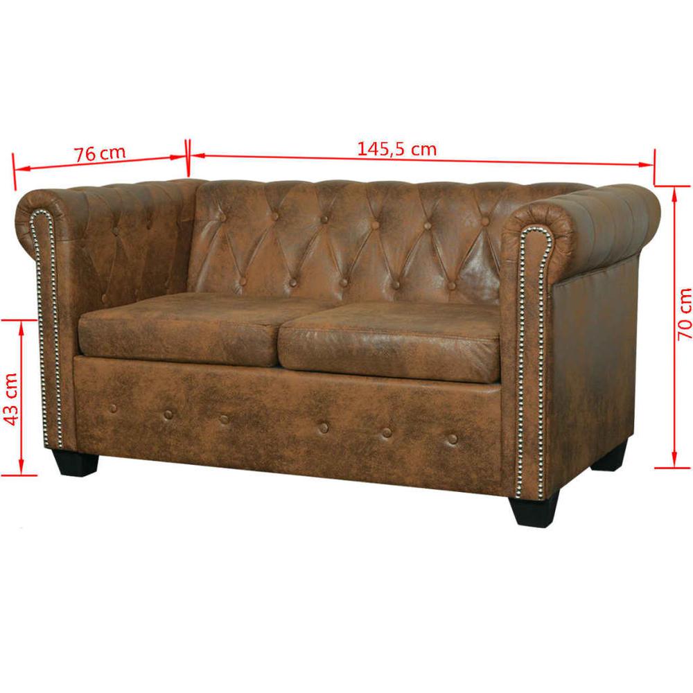 vidaXL Chesterfield Sofa 2-Seater Artificial Leather Brown, 243619. Picture 6