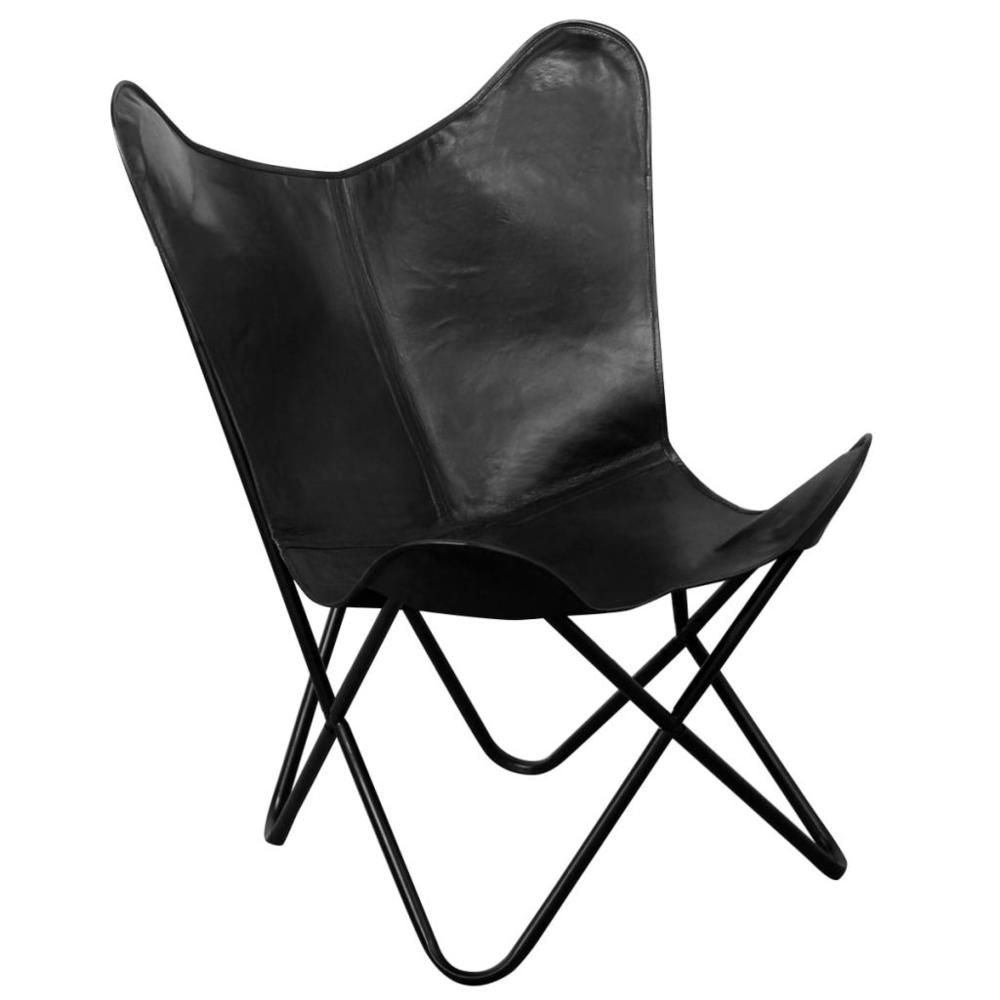 vidaXL Butterfly Chair Black Real Leather, 243695. Picture 1
