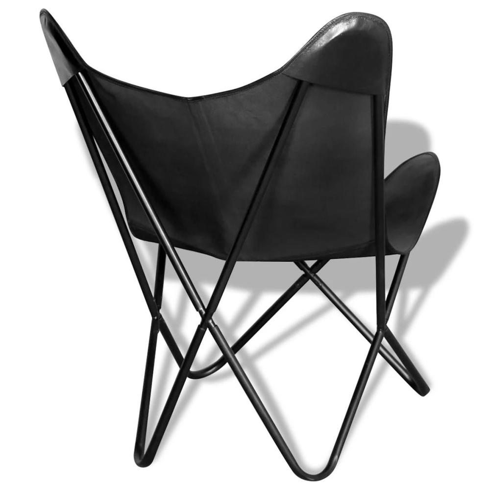 vidaXL Butterfly Chair Black Real Leather, 243695. Picture 3