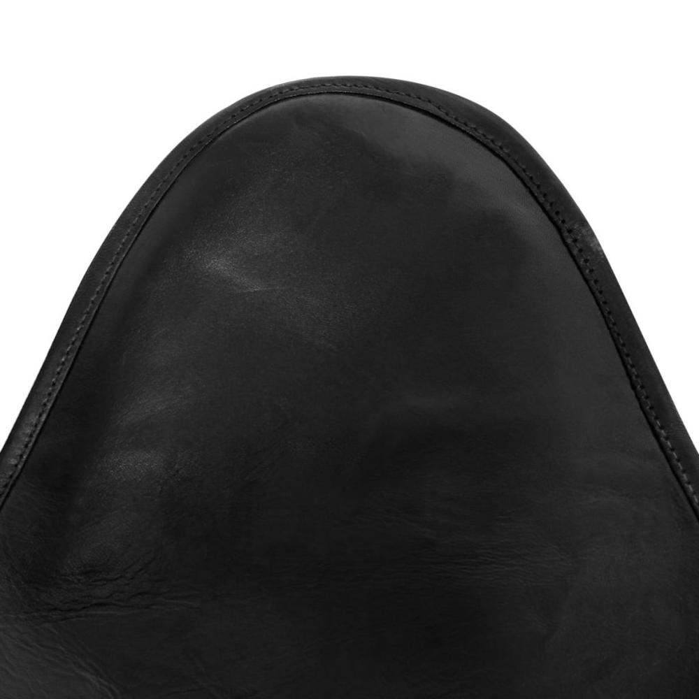 vidaXL Butterfly Chair Black Real Leather, 243695. Picture 4