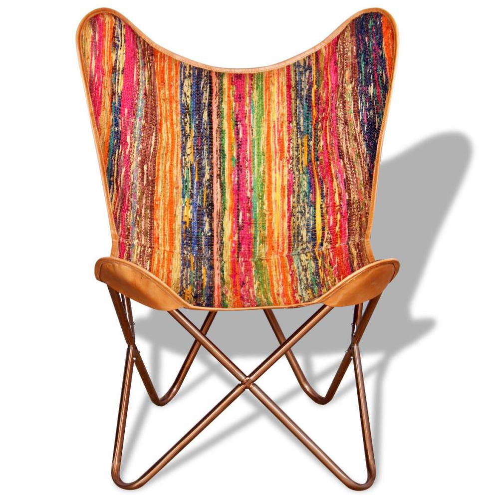 vidaXL Butterfly Chair Multicolour Chindi Fabric, 243697. Picture 6