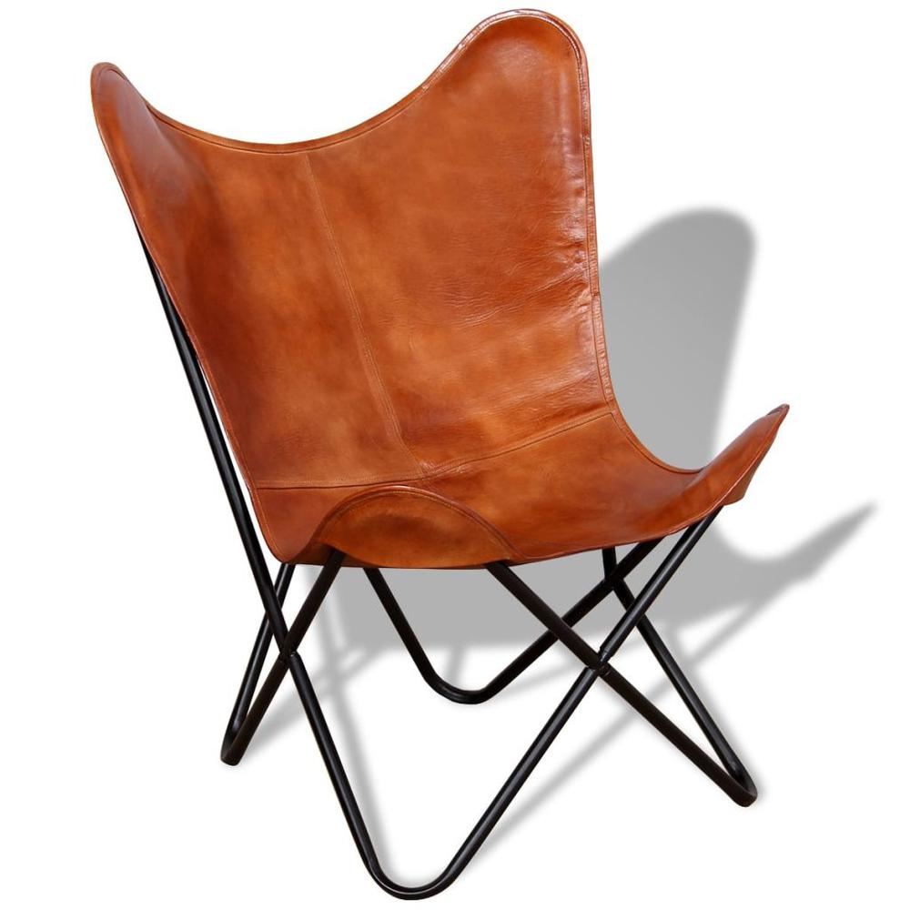 vidaXL Butterfly Chair Brown Real Leather, 243728. Picture 1