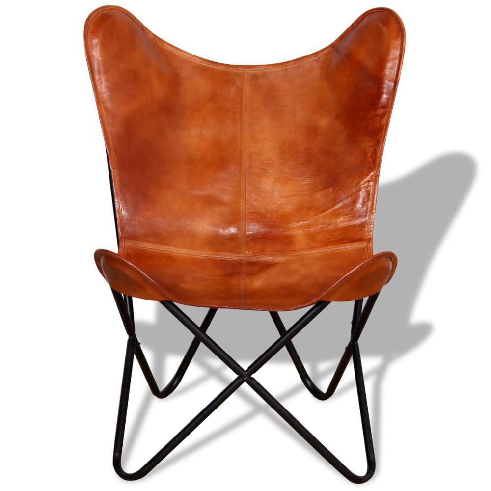 vidaXL Butterfly Chair Brown Real Leather, 243728. Picture 2