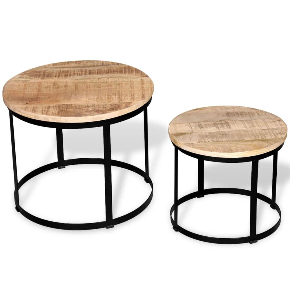 vidaXL Two Piece Coffee Table Set Rough Mango Wood Round 15.7"/19.7", 244006. Picture 3