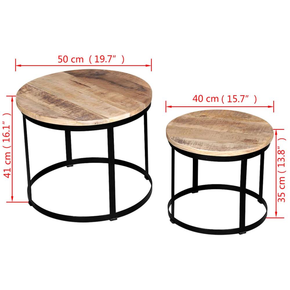 vidaXL Two Piece Coffee Table Set Rough Mango Wood Round 15.7"/19.7", 244006. Picture 7