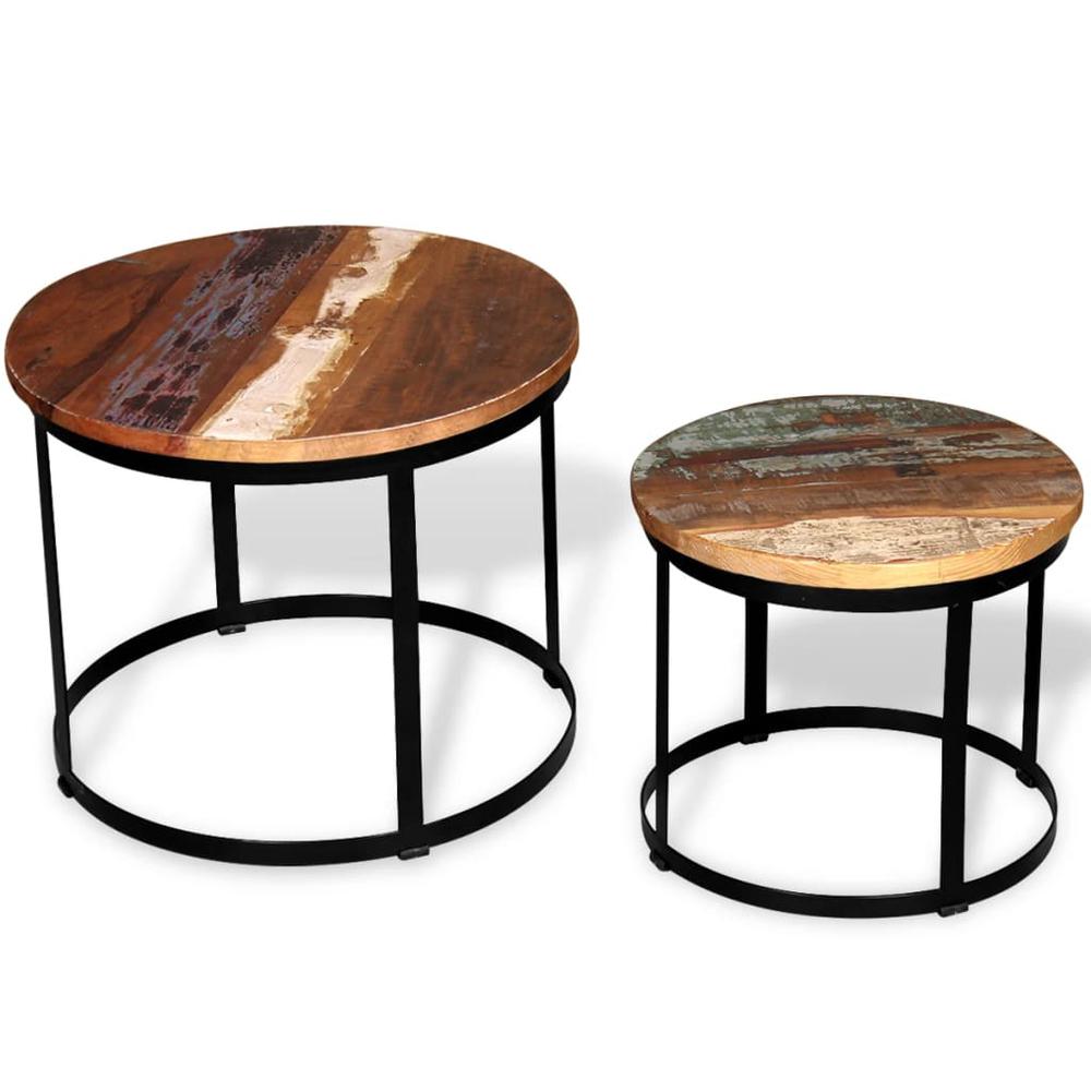 vidaXL Two Piece Coffee Table Set Solid Reclaimed Wood Round 19.7", 244007. Picture 1