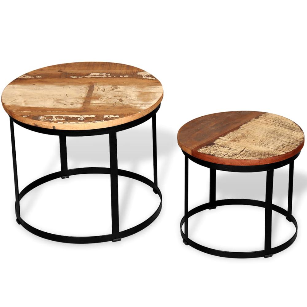 vidaXL Two Piece Coffee Table Set Solid Reclaimed Wood Round 19.7", 244007. Picture 2