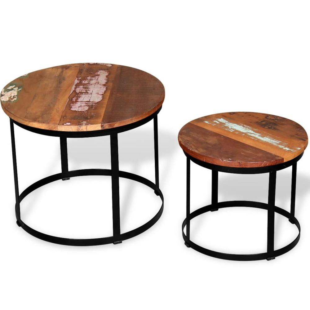 vidaXL Two Piece Coffee Table Set Solid Reclaimed Wood Round 19.7", 244007. Picture 3