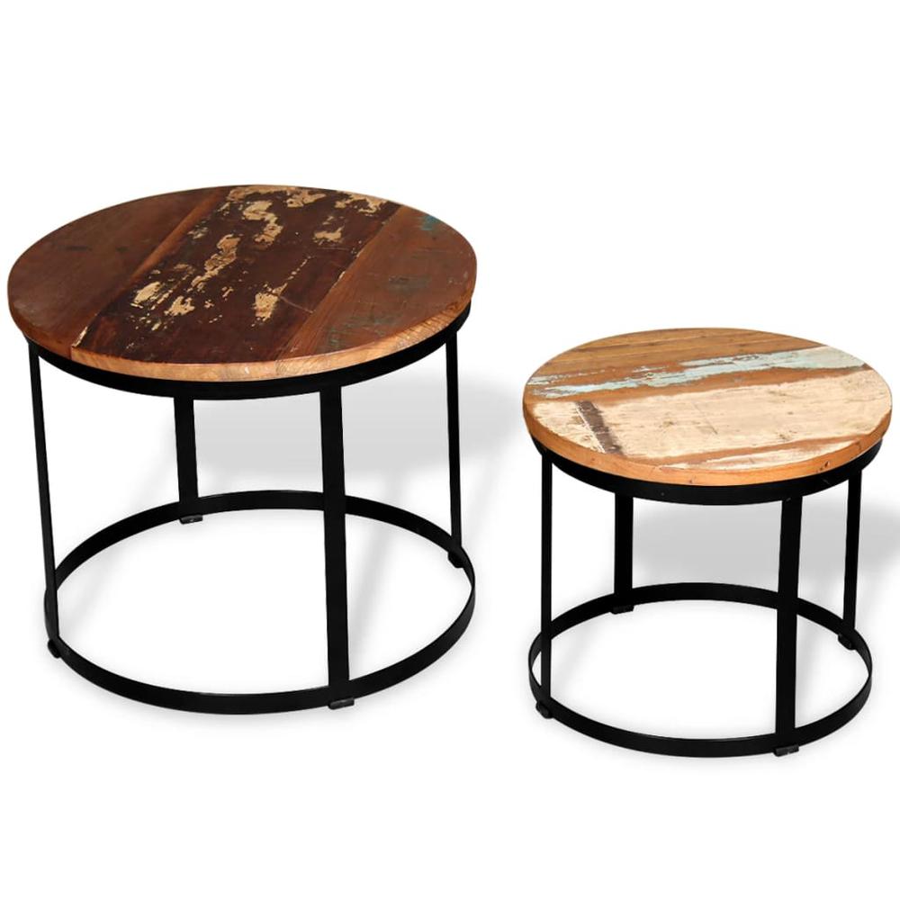 vidaXL Two Piece Coffee Table Set Solid Reclaimed Wood Round 19.7", 244007. Picture 5