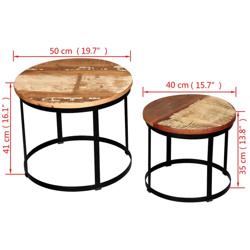 vidaXL Two Piece Coffee Table Set Solid Reclaimed Wood Round 19.7", 244007. Picture 7