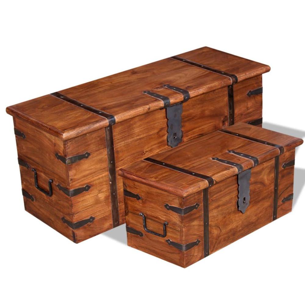 vidaXL Two Piece Storage Chest Set Solid Wood, 244050. Picture 1