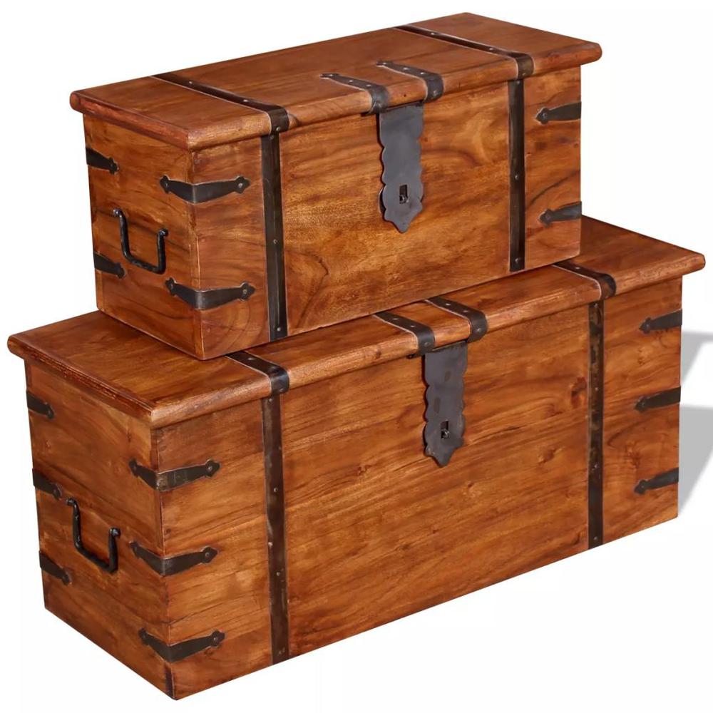 vidaXL Two Piece Storage Chest Set Solid Wood, 244050. Picture 3