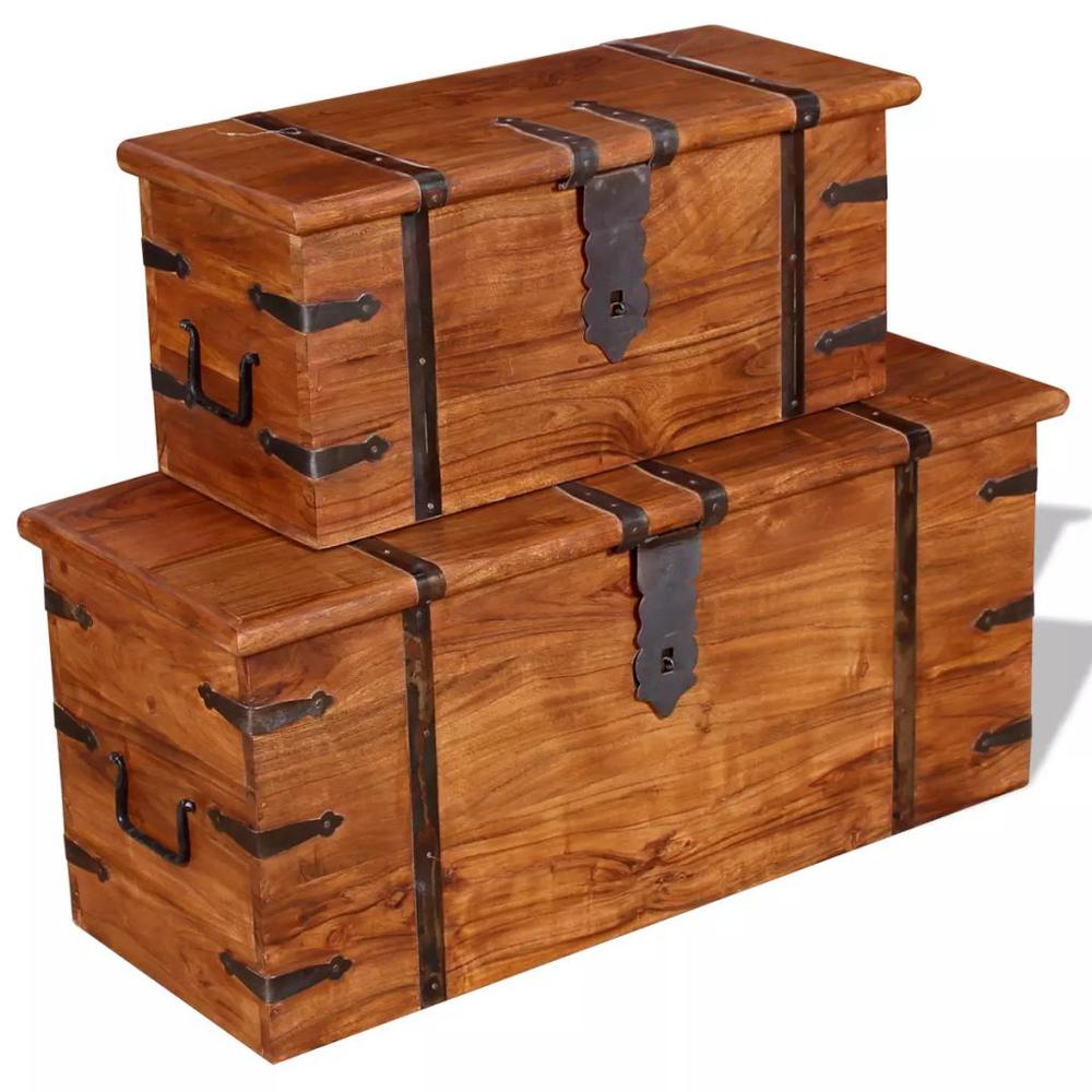 vidaXL Two Piece Storage Chest Set Solid Wood, 244050. Picture 4