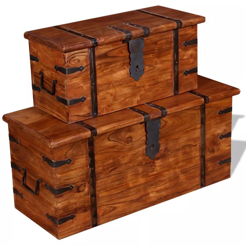 vidaXL Two Piece Storage Chest Set Solid Wood, 244050. Picture 6