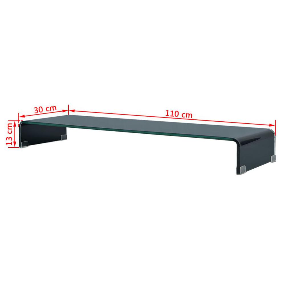 vidaXL TV Stand / Monitor Riser Glass Black 43.3"x11.8"x5.1", 244140. Picture 6