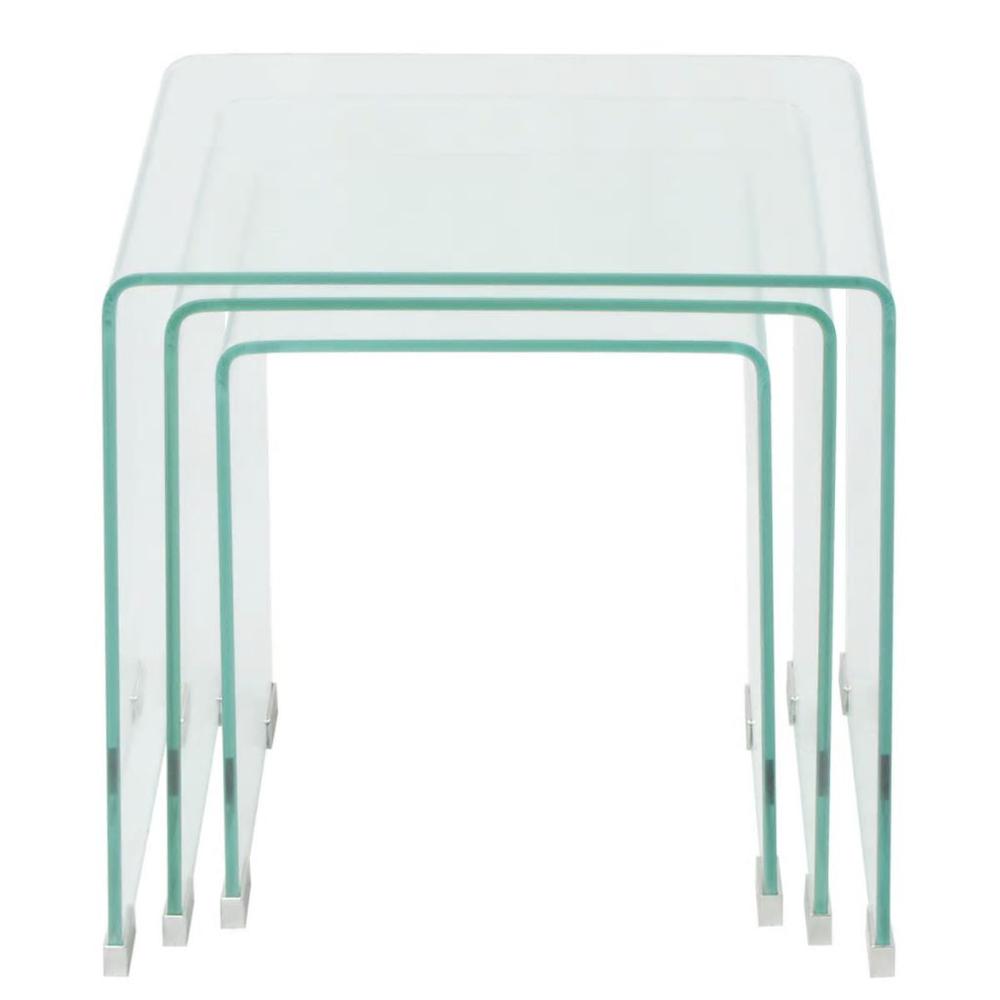 vidaXL Three Piece Nesting Table Set Tempered Glass Clear, 244190. Picture 2