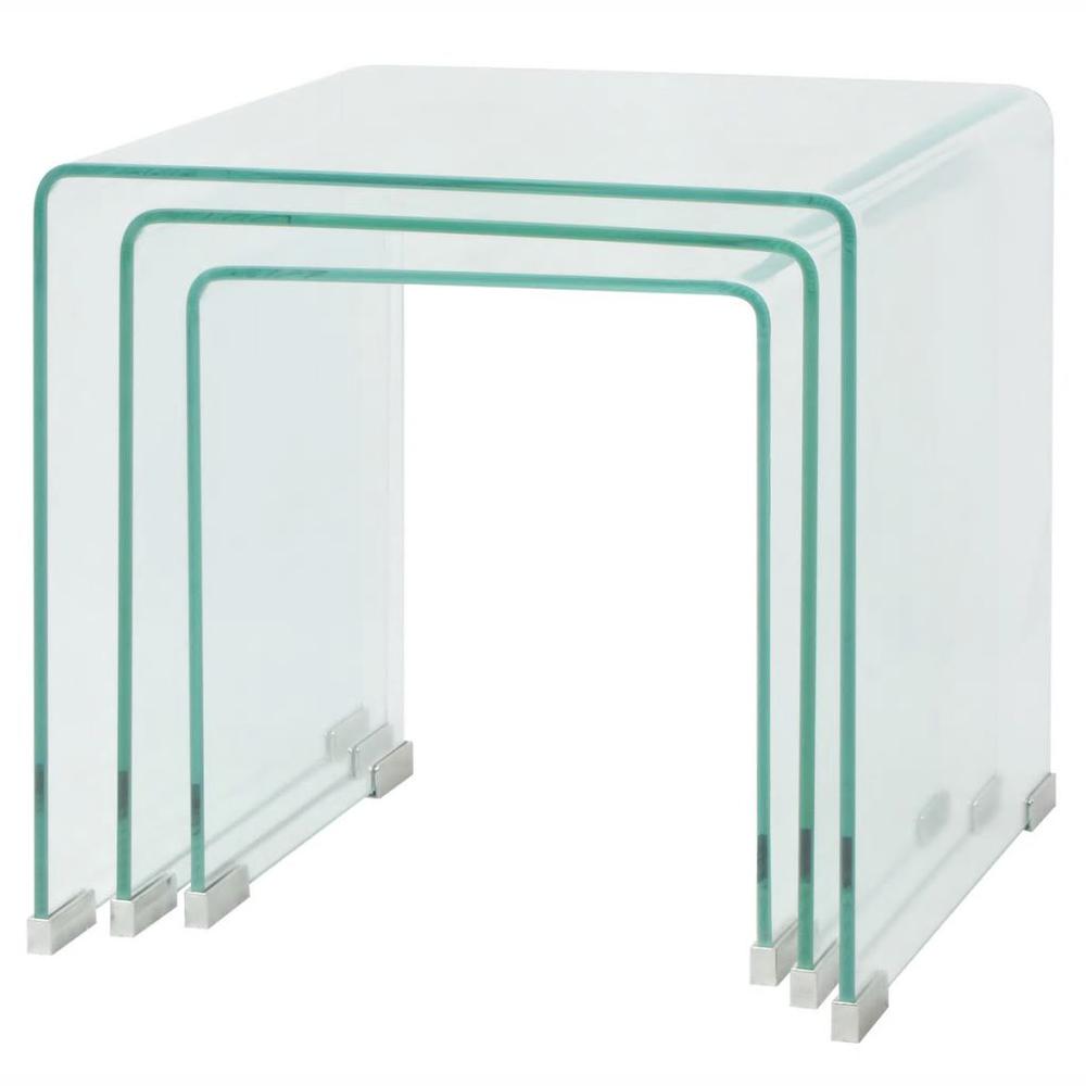 vidaXL Three Piece Nesting Table Set Tempered Glass Clear, 244190. Picture 3