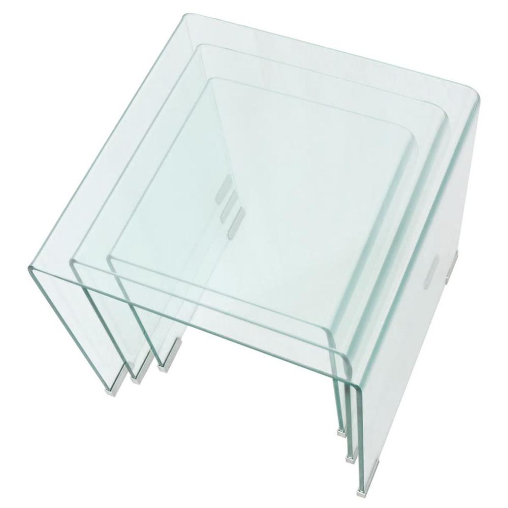 vidaXL Three Piece Nesting Table Set Tempered Glass Clear, 244190. Picture 4