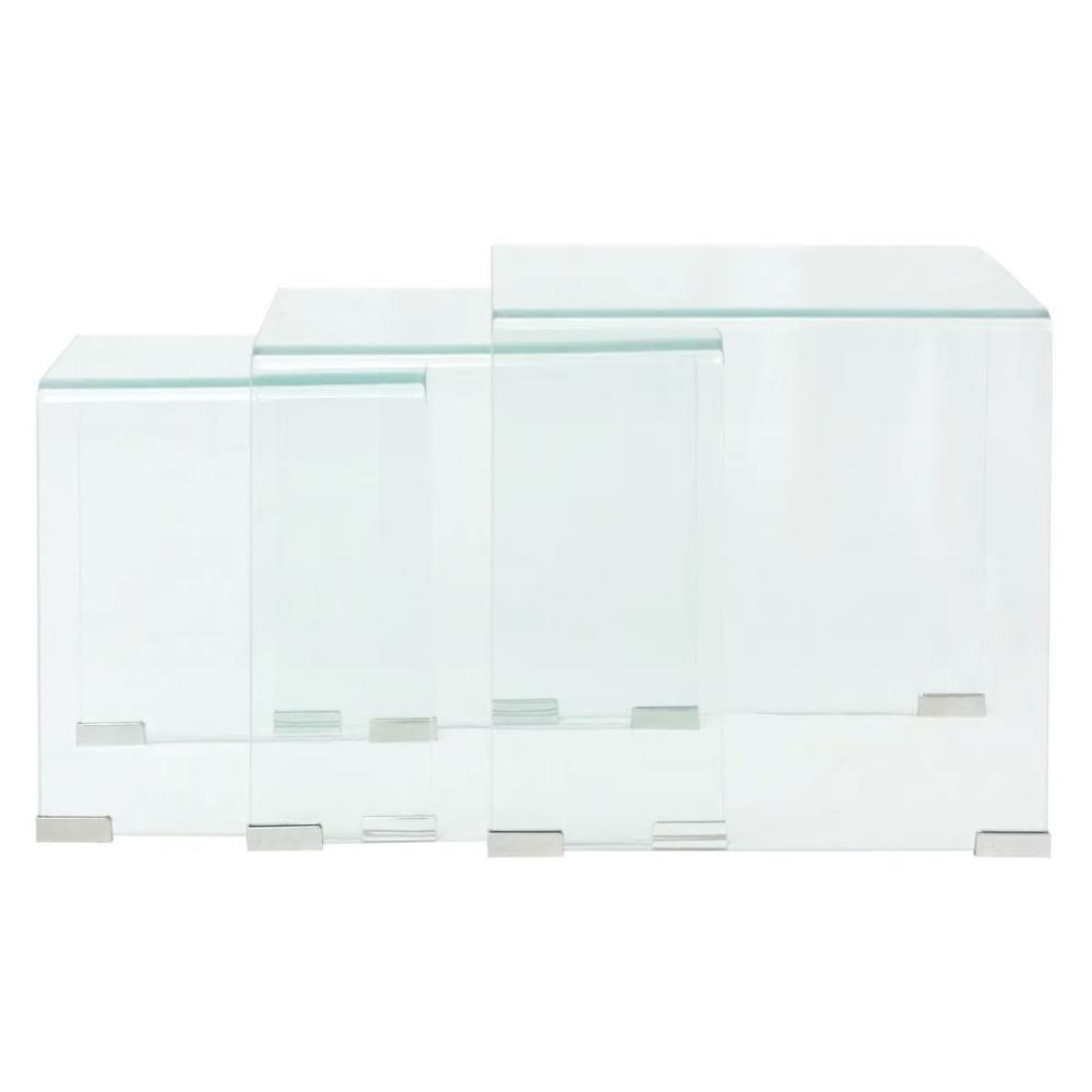 vidaXL Three Piece Nesting Table Set Tempered Glass Clear, 244190. Picture 6