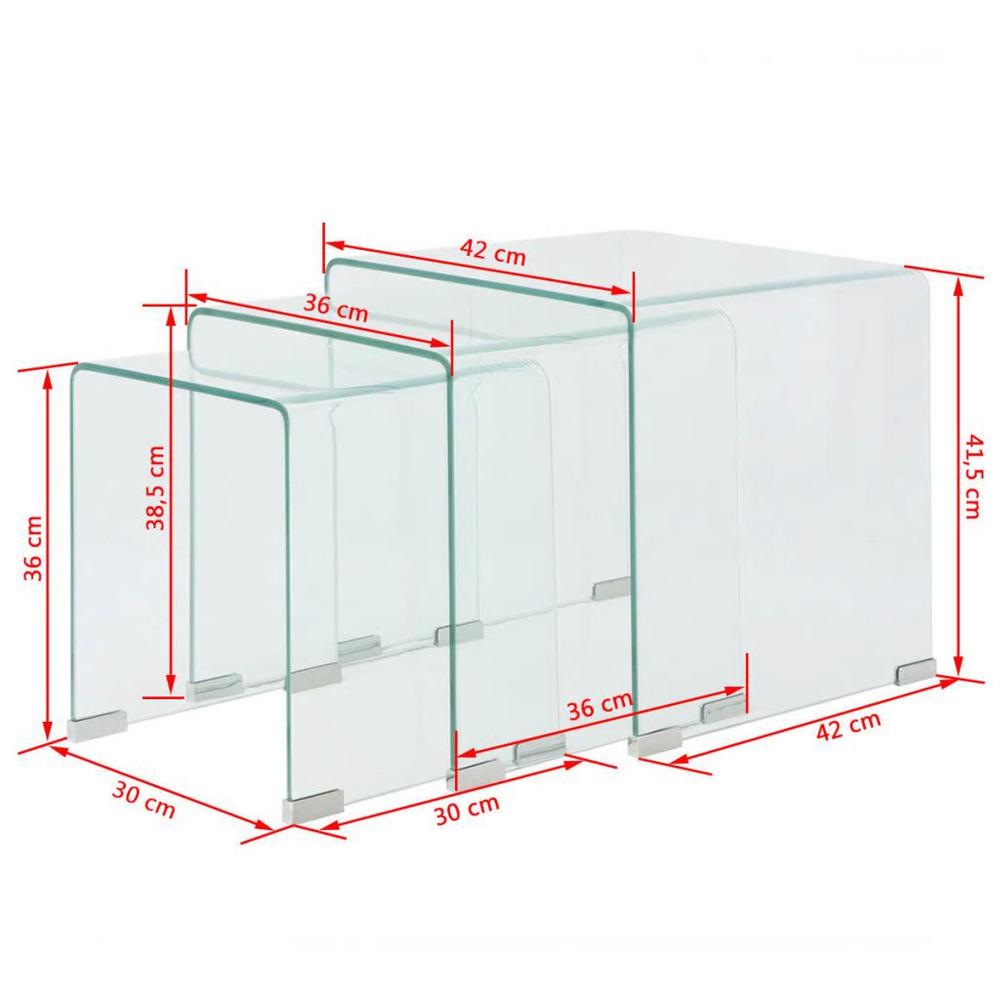 vidaXL Three Piece Nesting Table Set Tempered Glass Clear, 244190. Picture 7