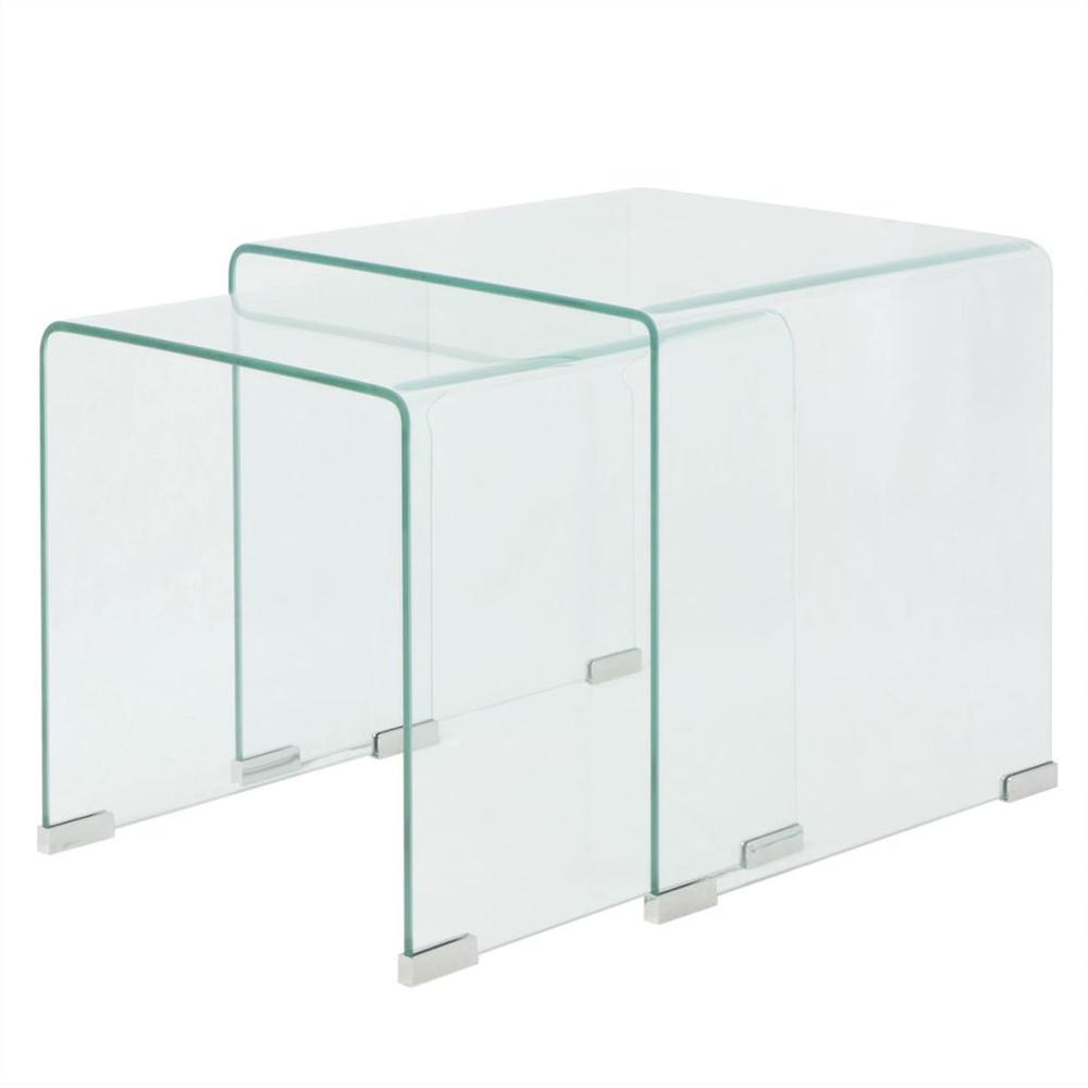 vidaXL Two Piece Nesting Table Set Tempered Glass Clear, 244191. Picture 1