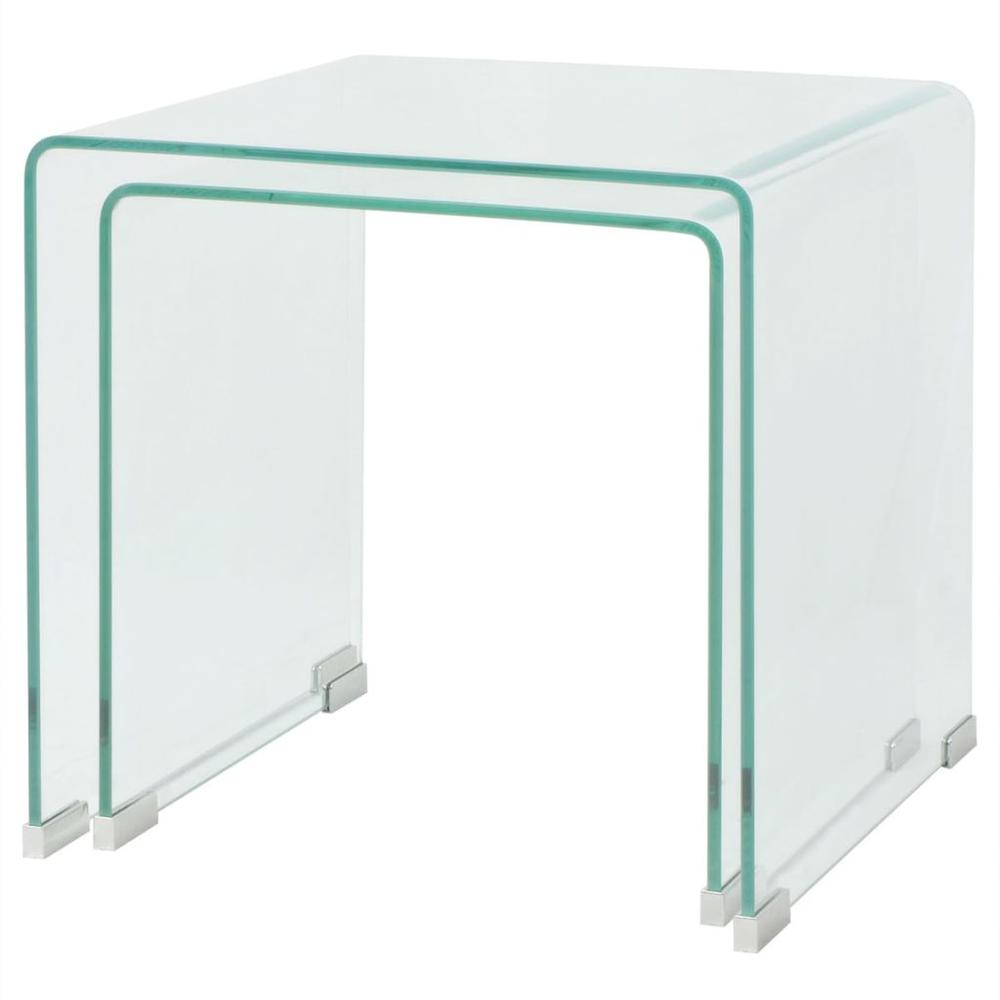vidaXL Two Piece Nesting Table Set Tempered Glass Clear, 244191. Picture 3