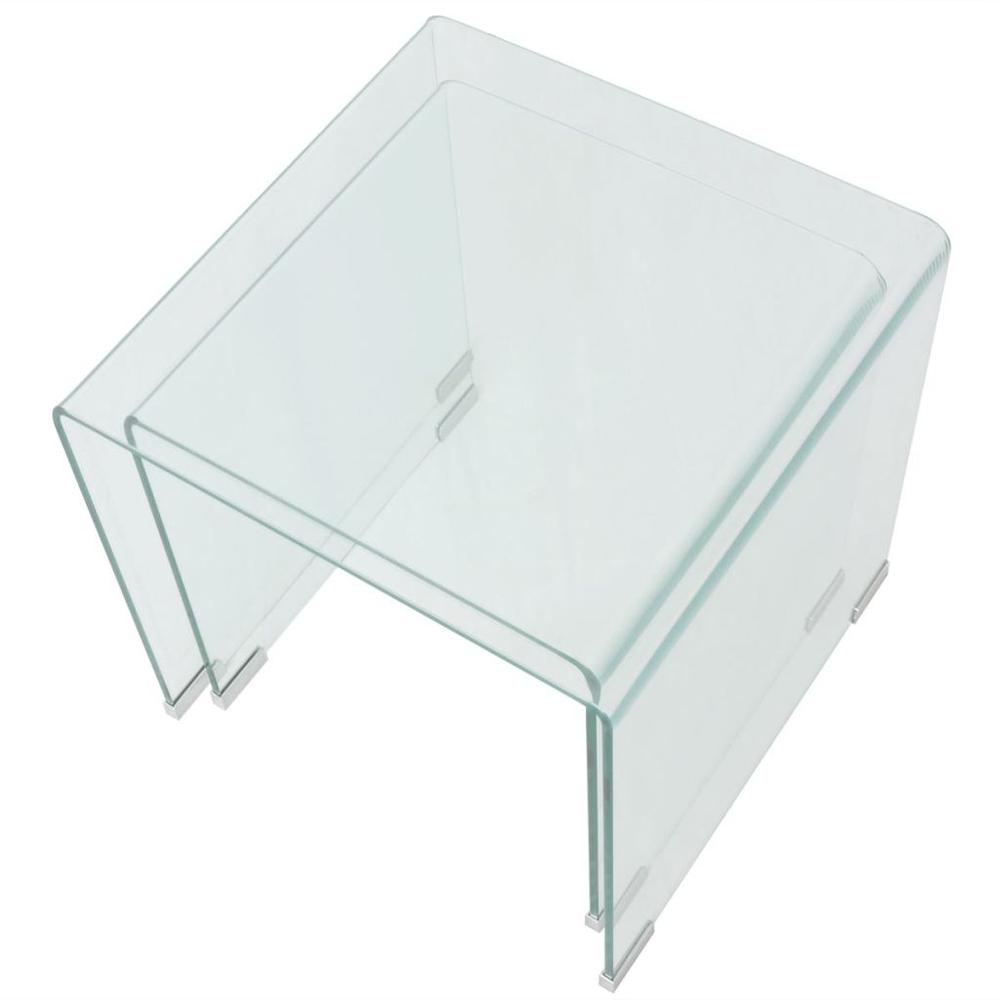 vidaXL Two Piece Nesting Table Set Tempered Glass Clear, 244191. Picture 4