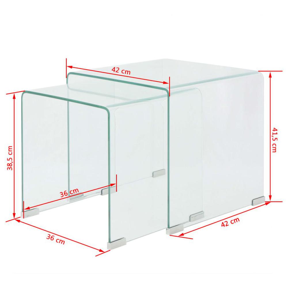 vidaXL Two Piece Nesting Table Set Tempered Glass Clear, 244191. Picture 6