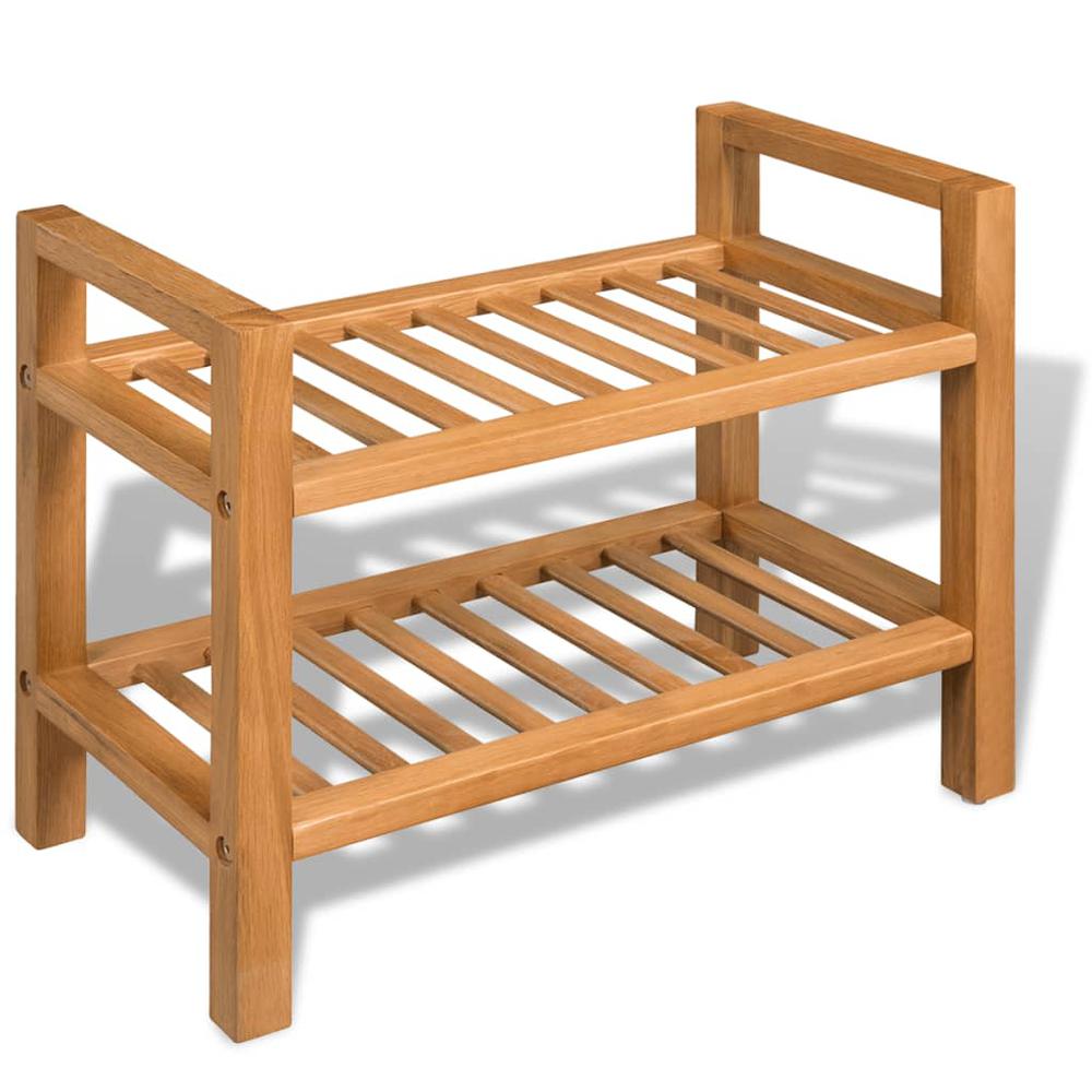 vidaXL Shoe Rack with 2 Shelves Solid Oak Wood 19.5"x10.6"x15.7", 244208. Picture 1