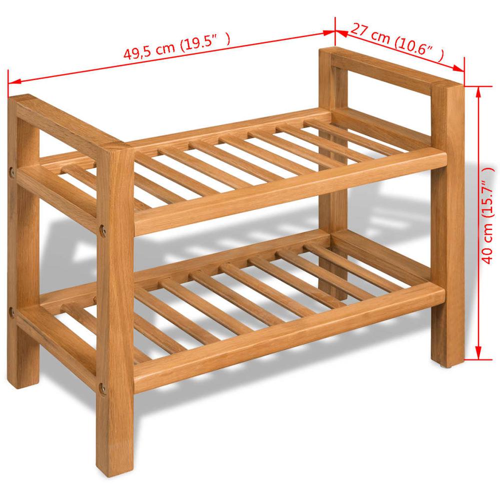 vidaXL Shoe Rack with 2 Shelves Solid Oak Wood 19.5"x10.6"x15.7", 244208. Picture 5