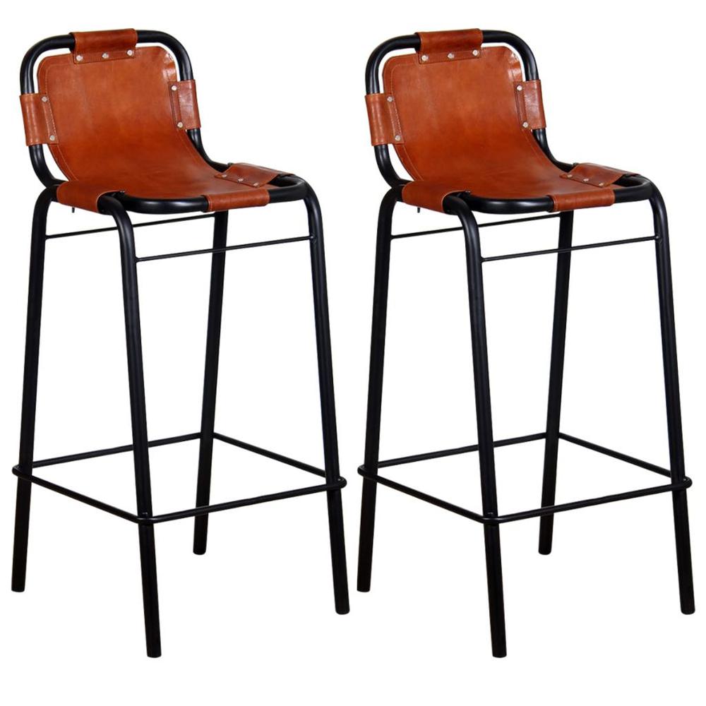 vidaXL Bar Stools 2 pcs Real Leather, 244248. Picture 1