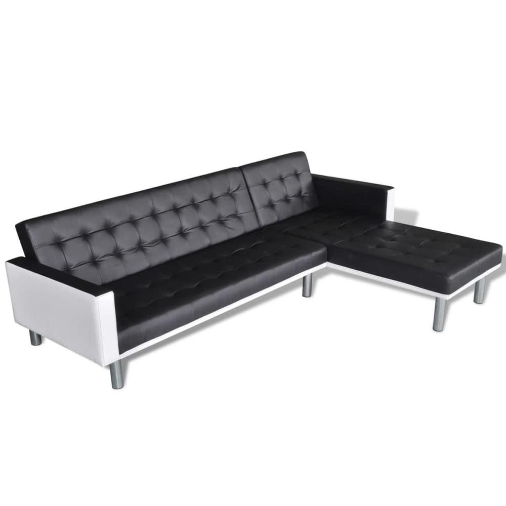 vidaXL L-shaped Sofa Bed Faux Leather Black, 244328. Picture 2