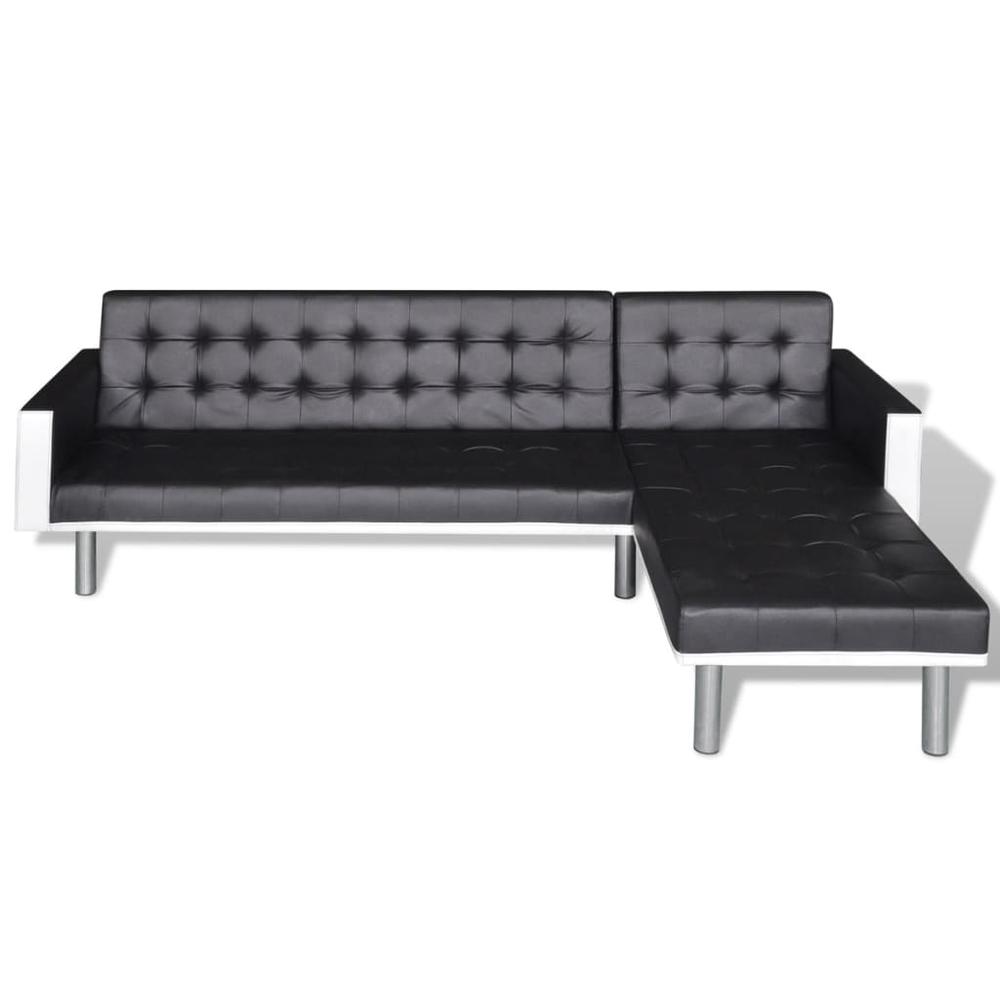 vidaXL L-shaped Sofa Bed Faux Leather Black, 244328. Picture 3
