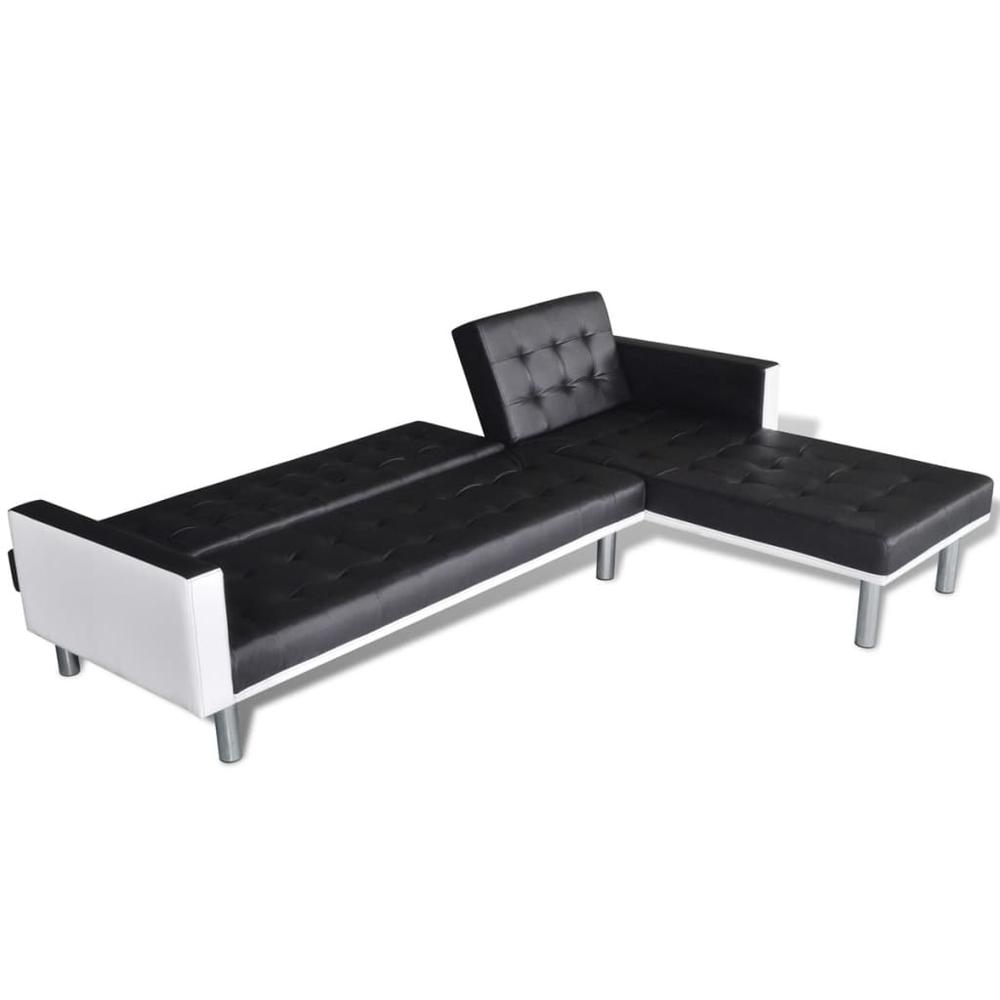 vidaXL L-shaped Sofa Bed Faux Leather Black, 244328. Picture 4