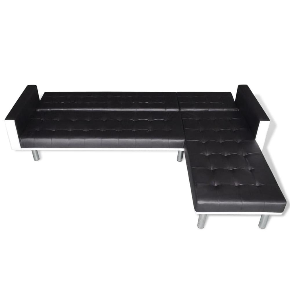 vidaXL L-shaped Sofa Bed Faux Leather Black, 244328. Picture 6