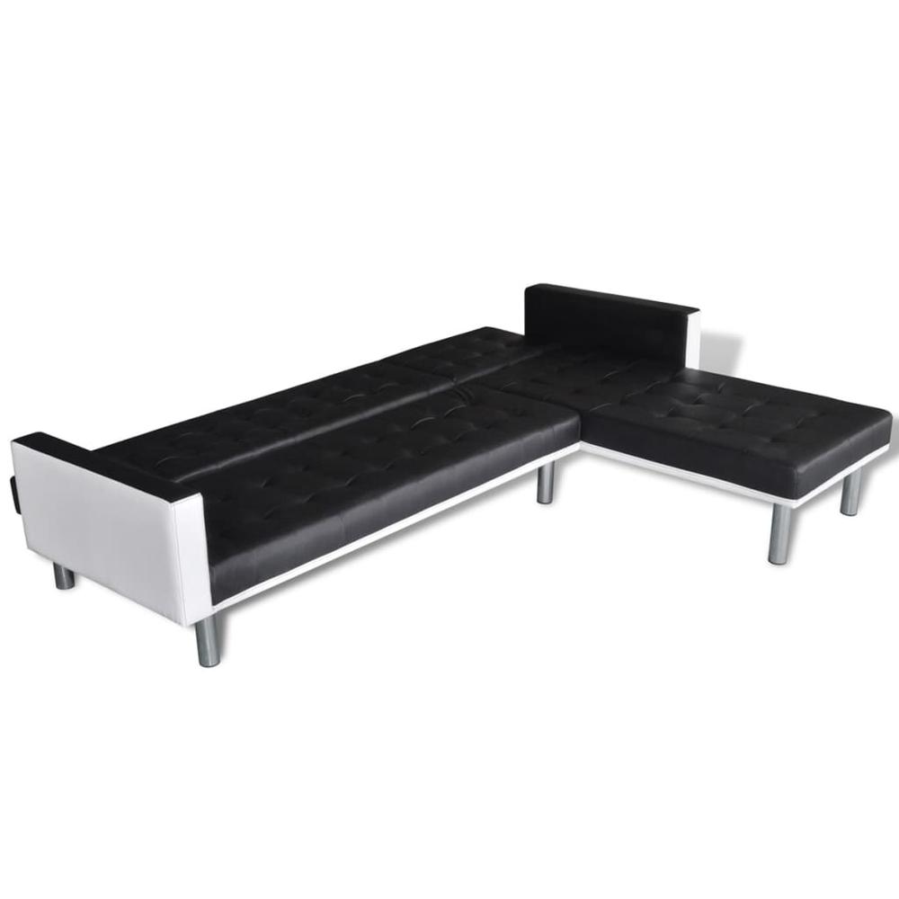 vidaXL L-shaped Sofa Bed Artificial Leather Black and White, 244332. Picture 7