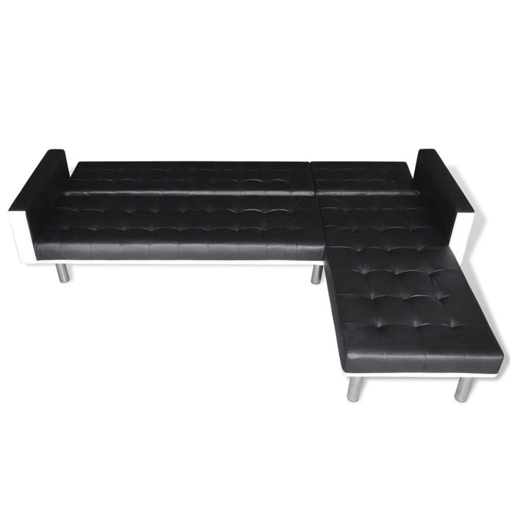 vidaXL L-shaped Sofa Bed Artificial Leather Black and White, 244332. Picture 8