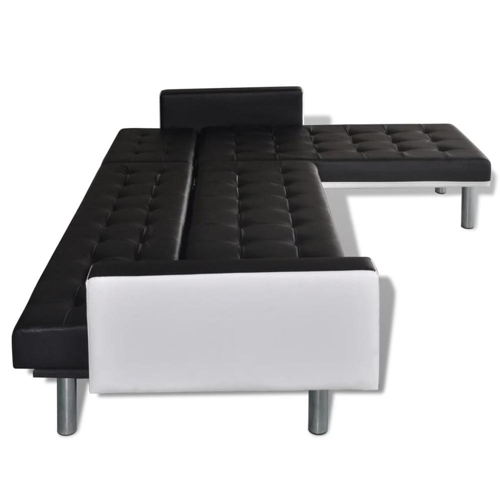 vidaXL L-shaped Sofa Bed Artificial Leather Black and White, 244332. Picture 9