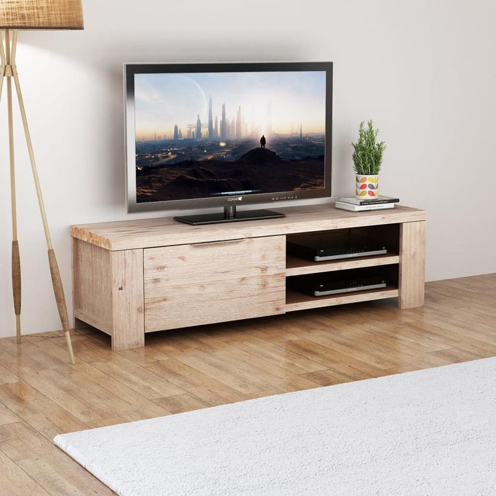 vidaXL TV Cabinet Solid Brushed Acacia Wood 55"x15"x15.7", 244337. Picture 1