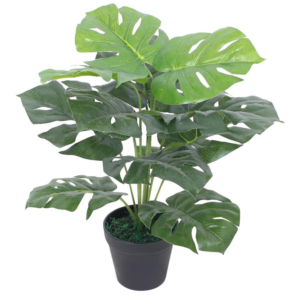 vidaXL Artificial Monstera Plant with Pot 17.7" Green, 244434. Picture 1