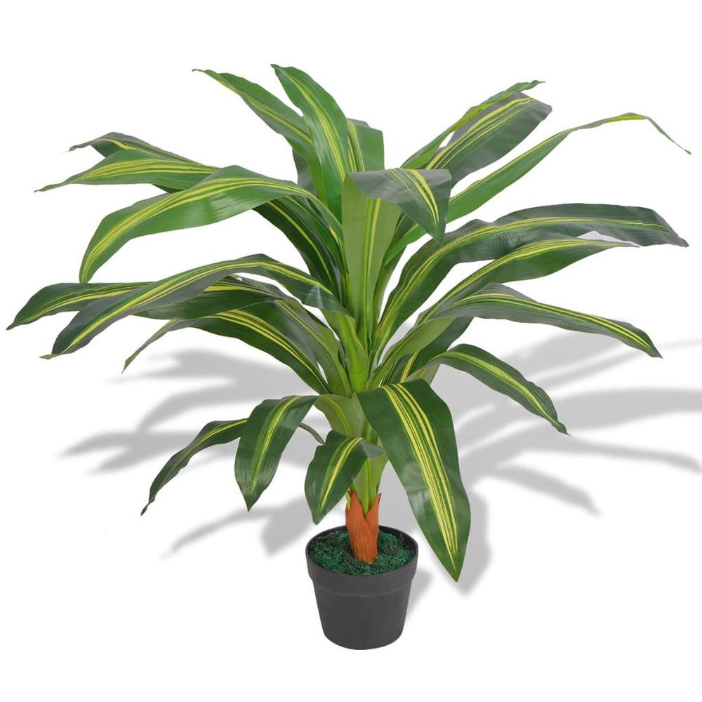 vidaXL Artificial Dracaena Plant with Pot 35.4" Green, 244450. Picture 1