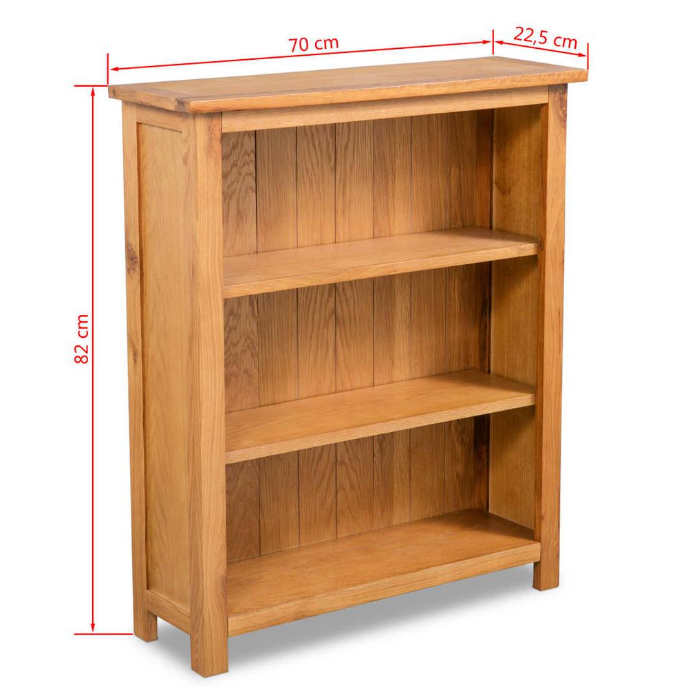 vidaXL 3-Tier Bookcase 27.6"x8.9"x32.3" Solid Oak Wood, 244468. Picture 5