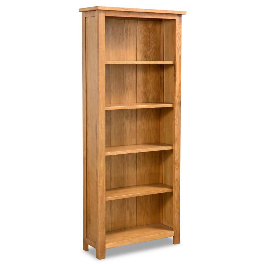 vidaXL 5-Tier Bookcase 23.6"x8.9"x55.1" Solid Oak Wood, 244469. Picture 1